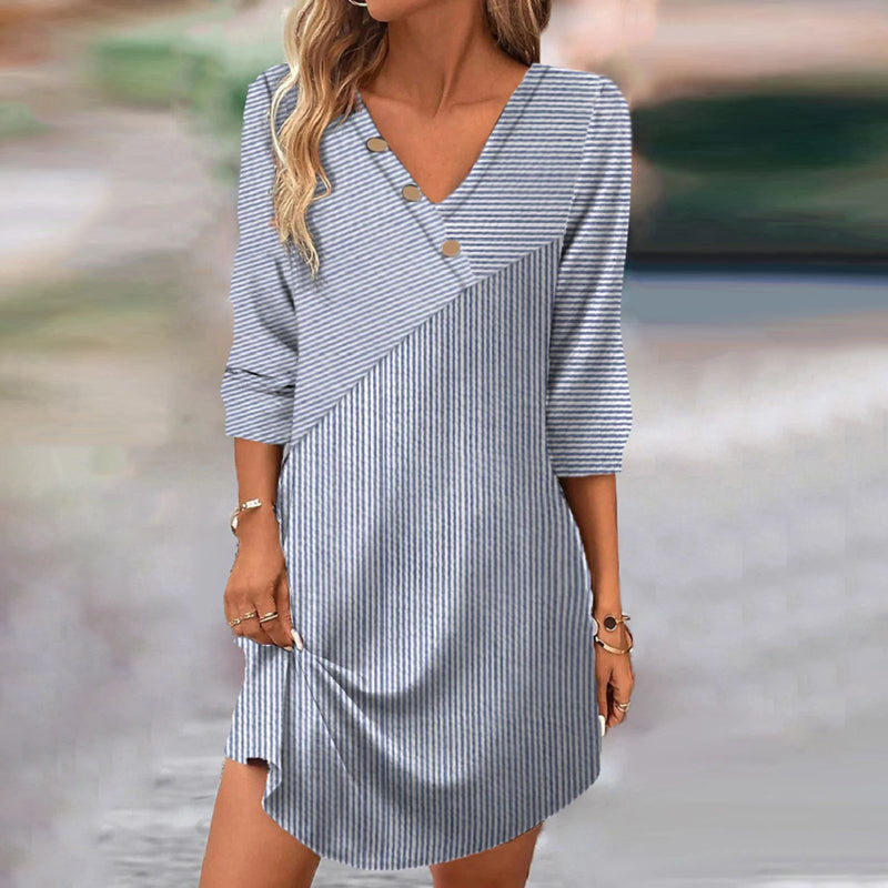 Nene -【Lange Ärmel】Vintage Gestreift Kleid