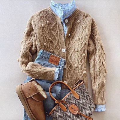 Amelie - Bequeme einfarbige Strickjacke mit langen Ärmeln