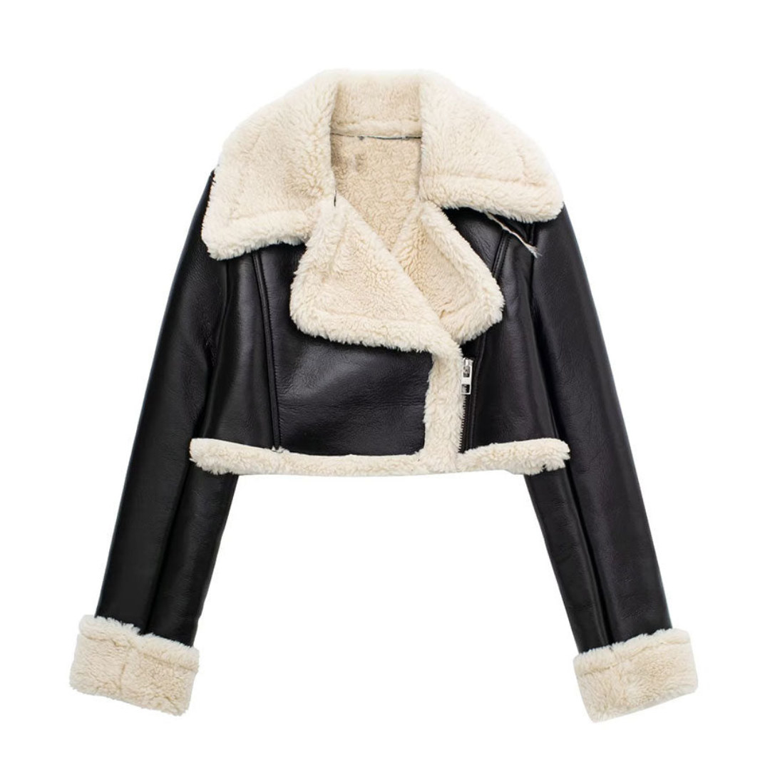 Leyla -  Teddykragen-Cropped-Jacke