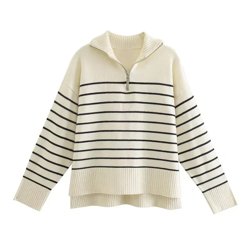 Cindy™ | Gestreifter Zeitloser Zip-Up Pullover