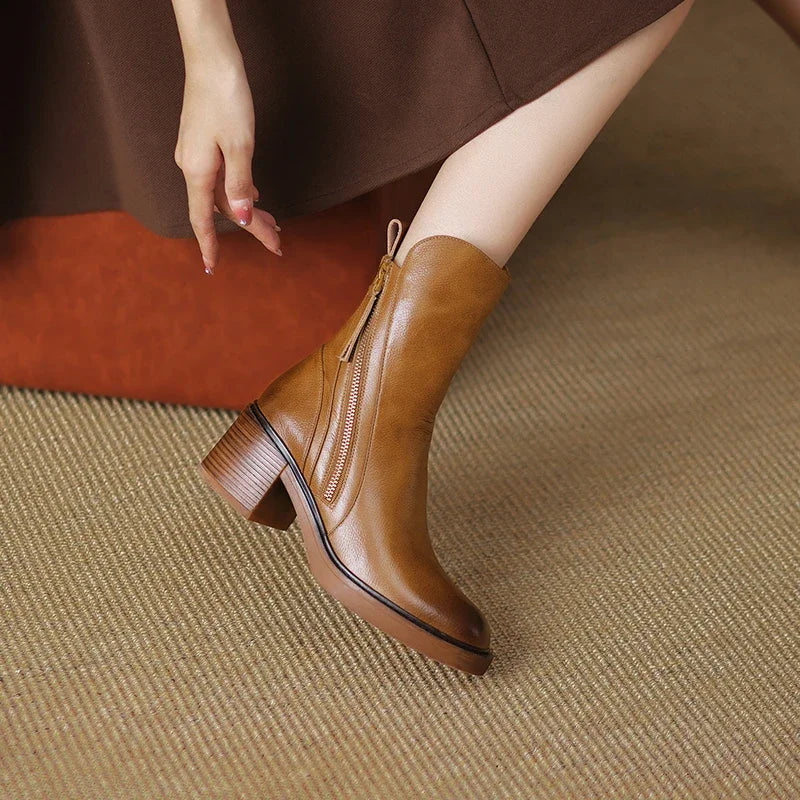 Grazia | Stiefelette aus Leder mit Reißverschluss und hohem Absatz