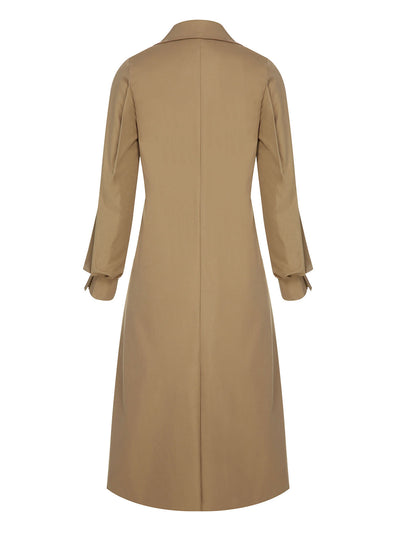 Khakifarbener 1940er Zweireiher Trenchcoat mit Knopfleiste