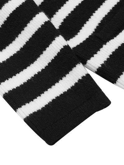 1940er Schwarz-weiß gestrickte Strickjacke mit Streifen