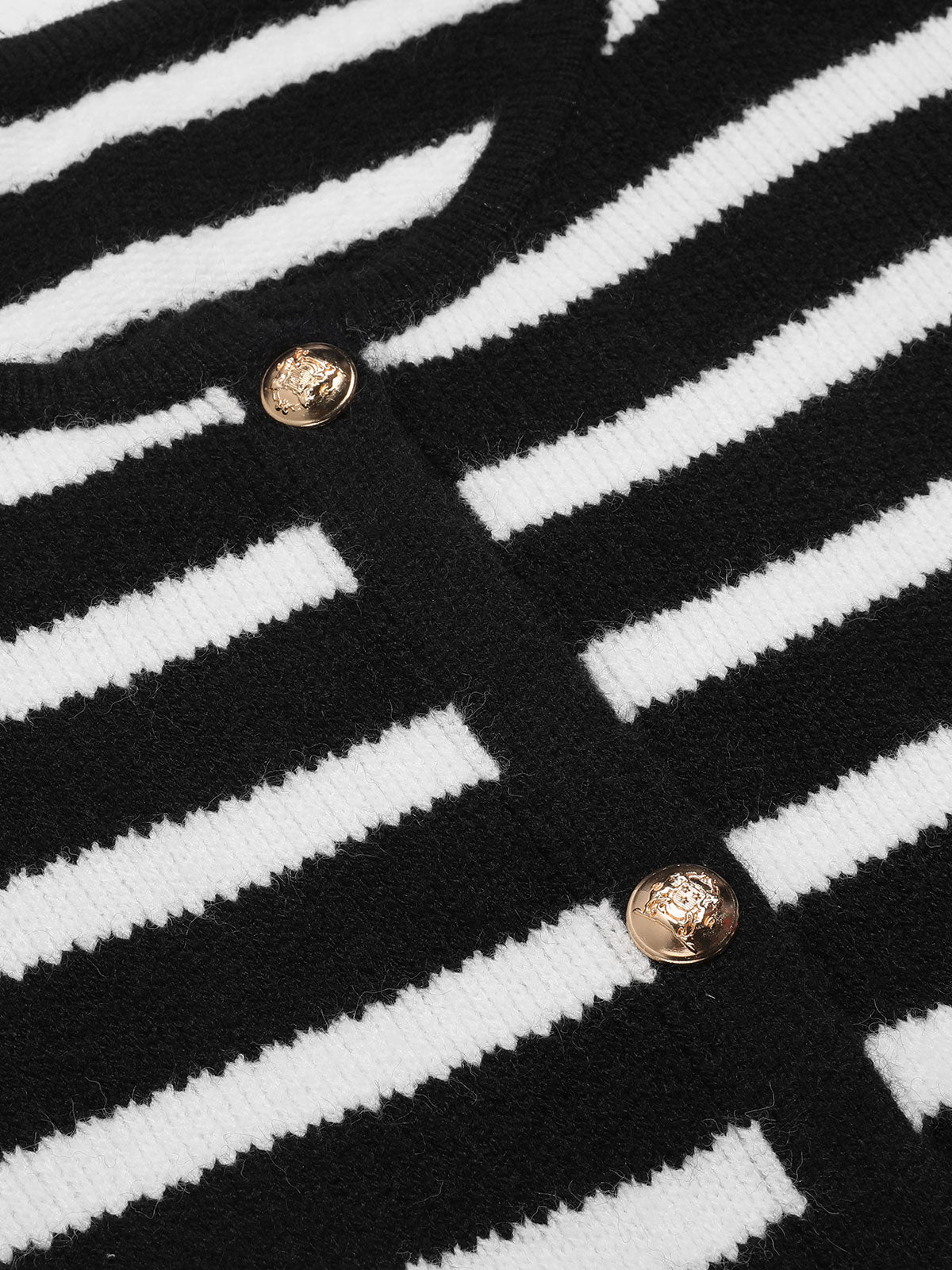 1940er Schwarz-weiß gestrickte Strickjacke mit Streifen