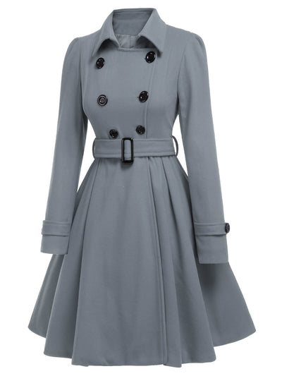 Grün 1950er Solide Revers Schmaler Mantel