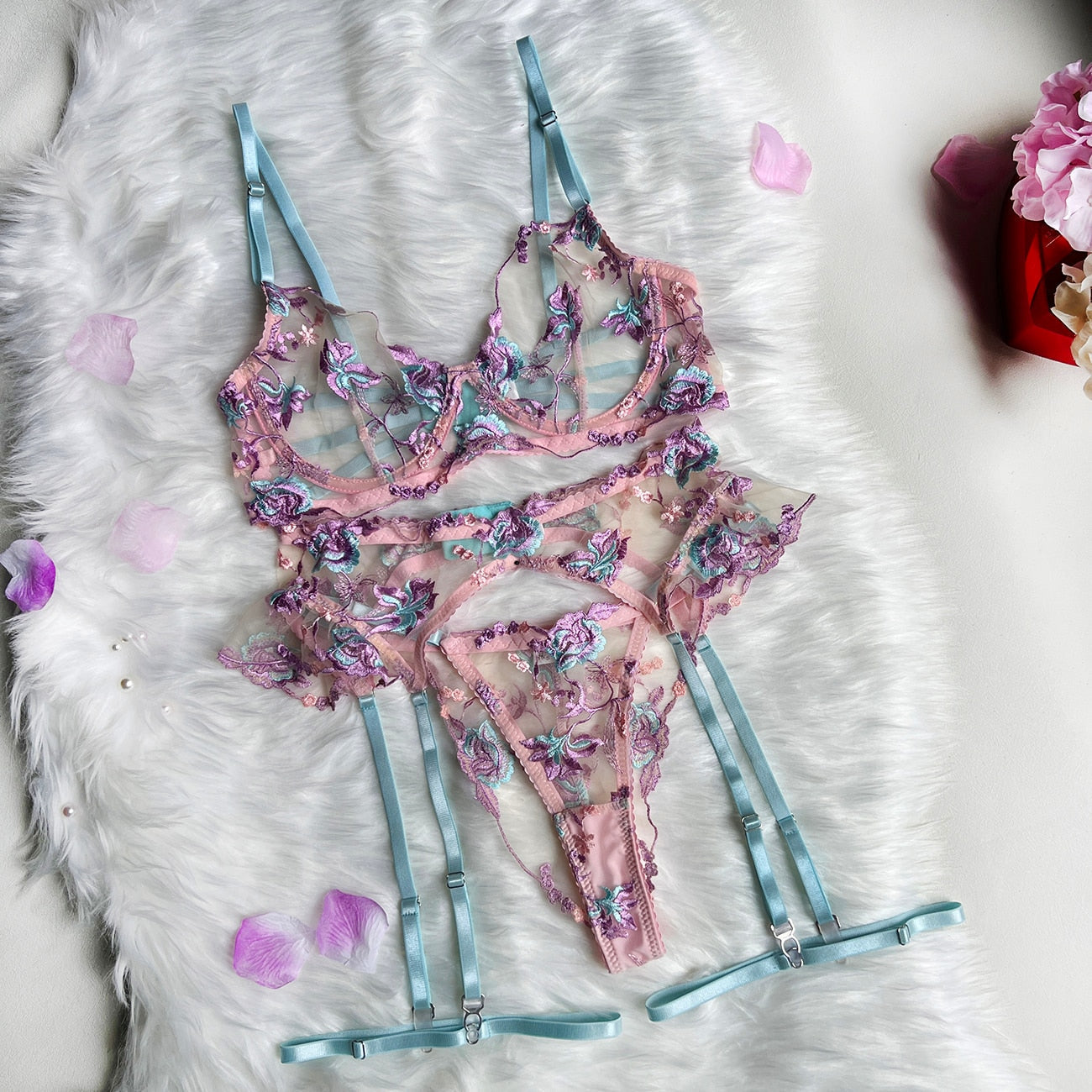 Becky | Ensemble de lingerie florale française 3 pièces