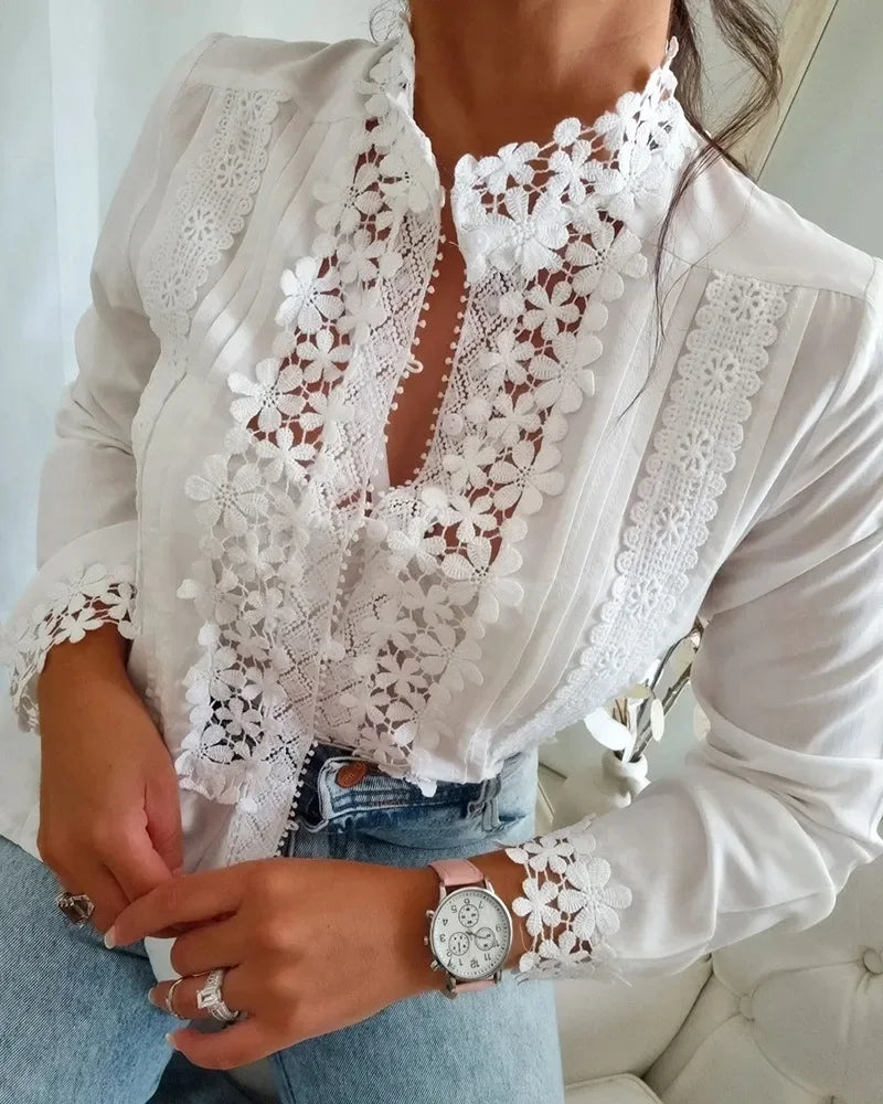 Dori - Böhmische Blumen Bluse mit Lange Arme